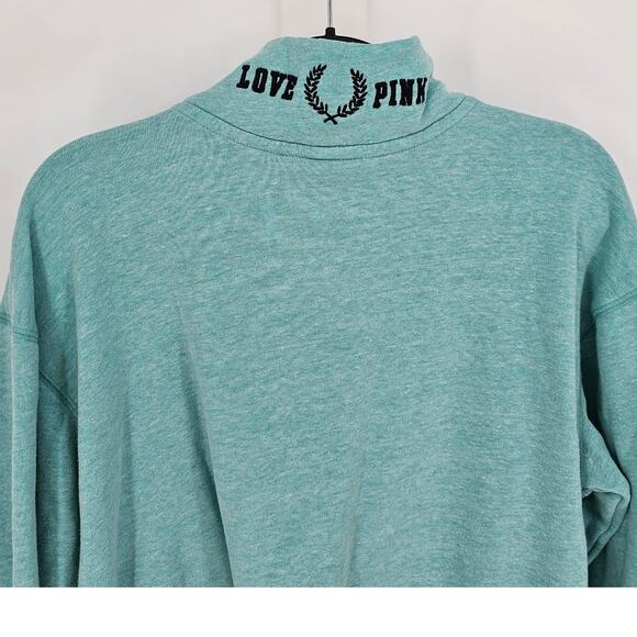 PINK Victoria’s Secret Aqua Dog Embroidered Half Zip Pullover Sweatshirt Size XS - Picture 3 of 7